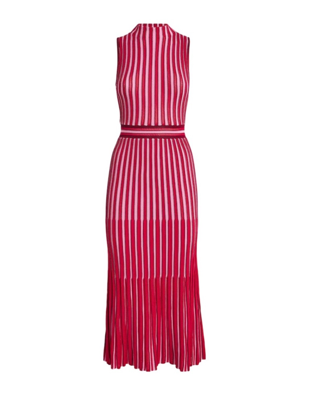 ME+EM Red and White Striped Sleeveless Midi Dress